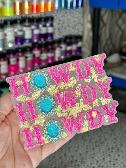 Howdy (pink w/ gold flakes)